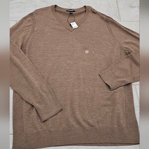 Express Merino Wool V-Neck Sweater Soft Knit Pullover Casual Beige Size XXL